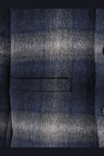Tonywack men’s Italian fabric blazer in navy blue and gray plaid wool with textured slightly fuzzy fabric