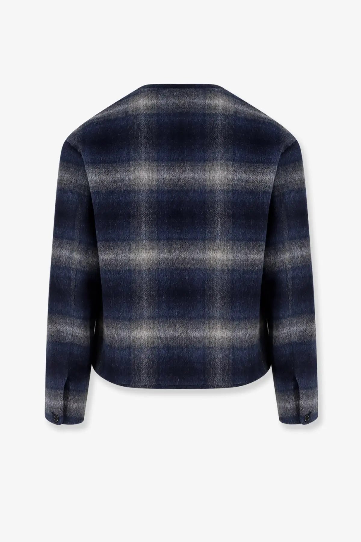 Tonywack men’s italian fabric blazer in navy blue and gray plaid wool with a soft textured weave
