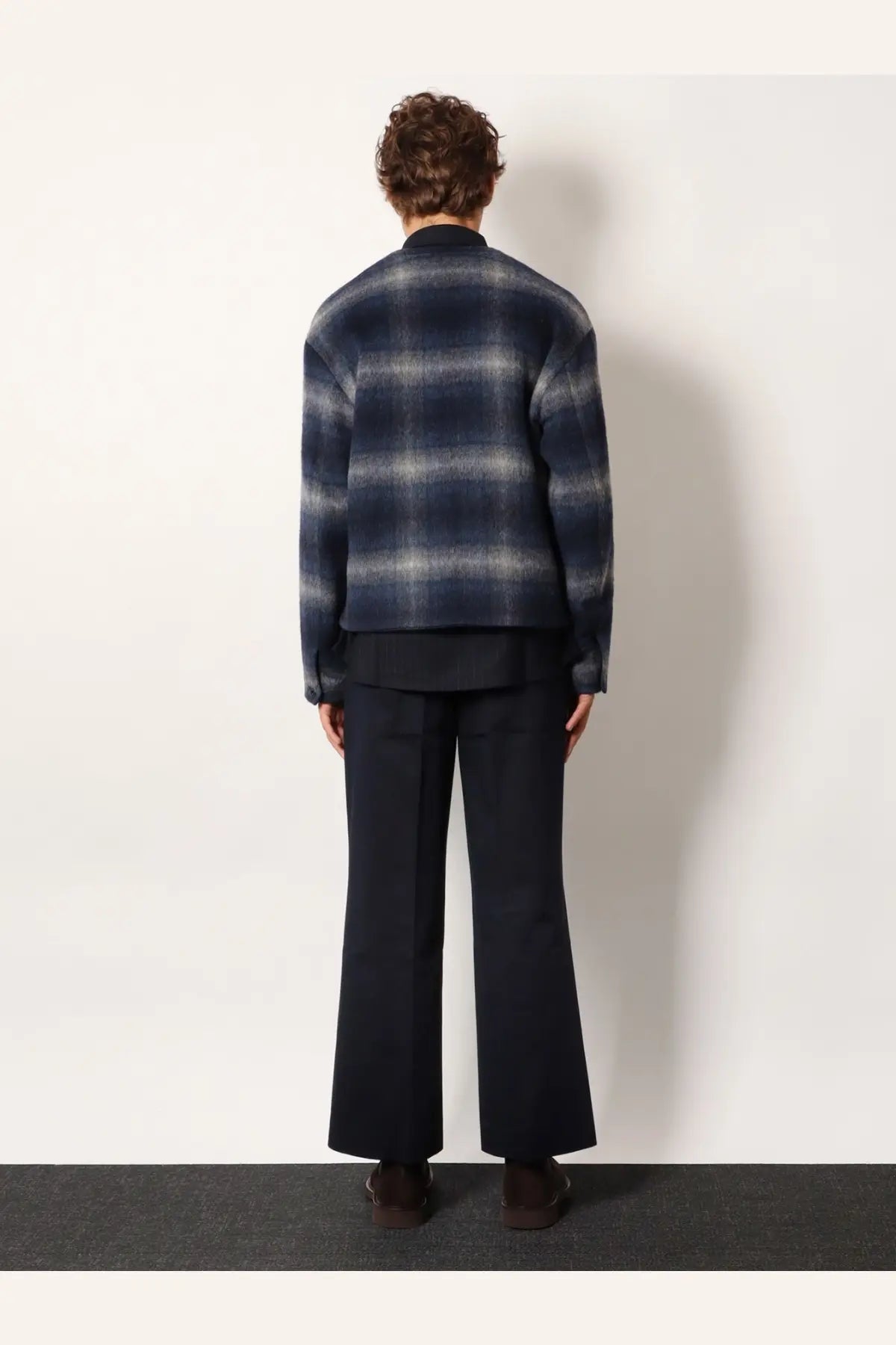 Tonywack men’s Italian fabric blazer in navy and gray plaid wool with a relaxed fit for stylish comfort