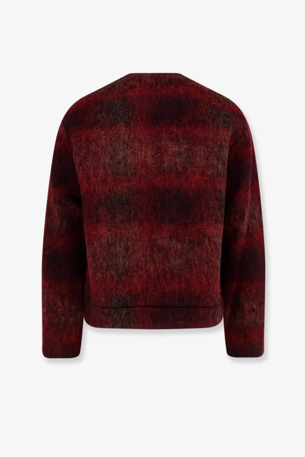 A cozy red and dark maroon plaid sweater with soft fuzzy fabric featured with Tonywack men’s Italian fabric blazer