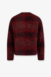 A cozy red and dark maroon plaid sweater with soft fuzzy fabric featured with Tonywack men’s Italian fabric blazer