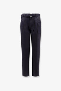 Black tailored trousers with a sleek straight-leg cut and matching belt with silver buckle from Tonywack Mens linen blend collection
