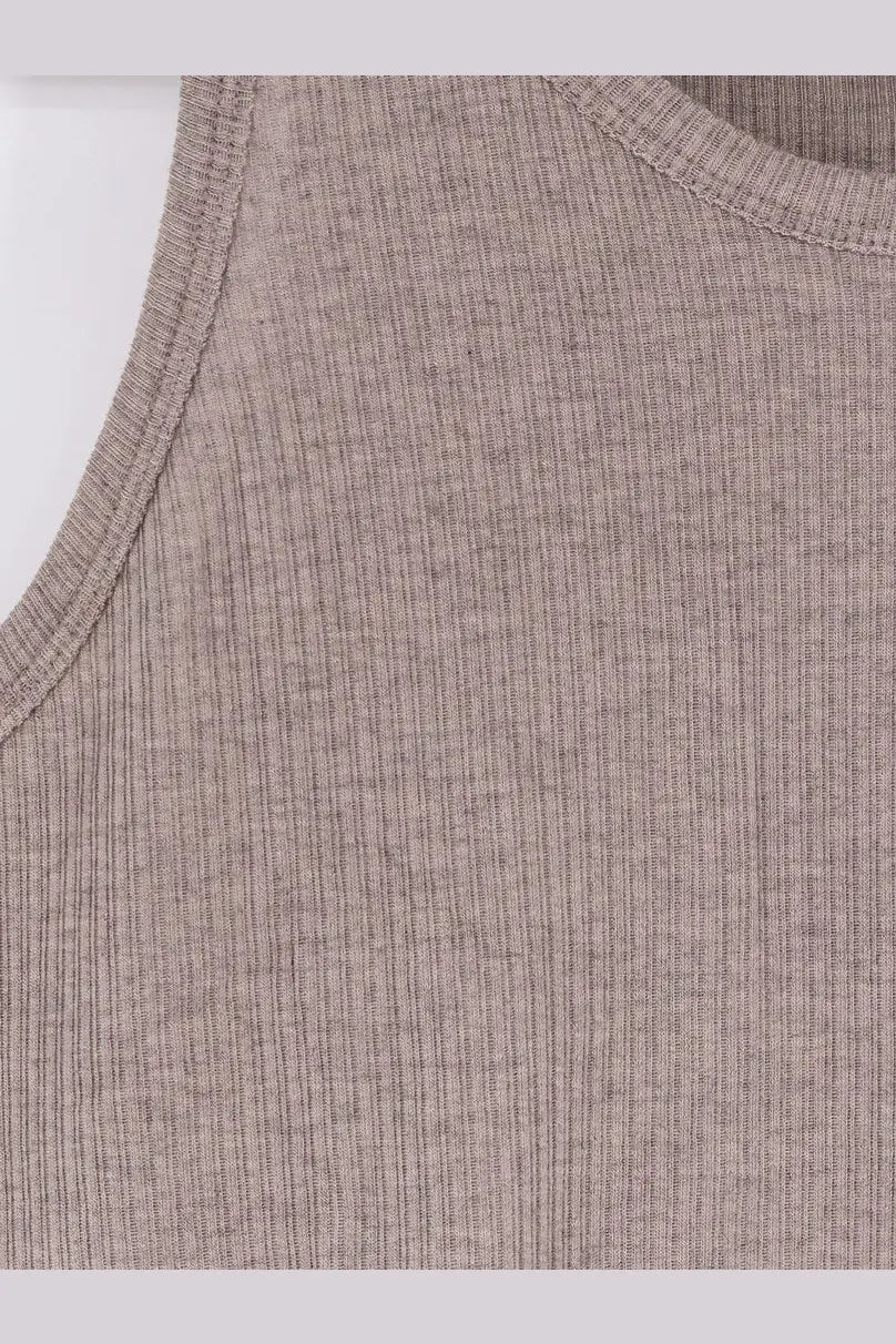 Tonywack men’s taupe ribbed sleeveless tank top made of soft lyocell blend knit fabric