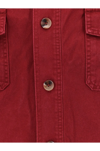 Tonywack men’s oversize red cotton denim jacket with silver buttons and flap pockets