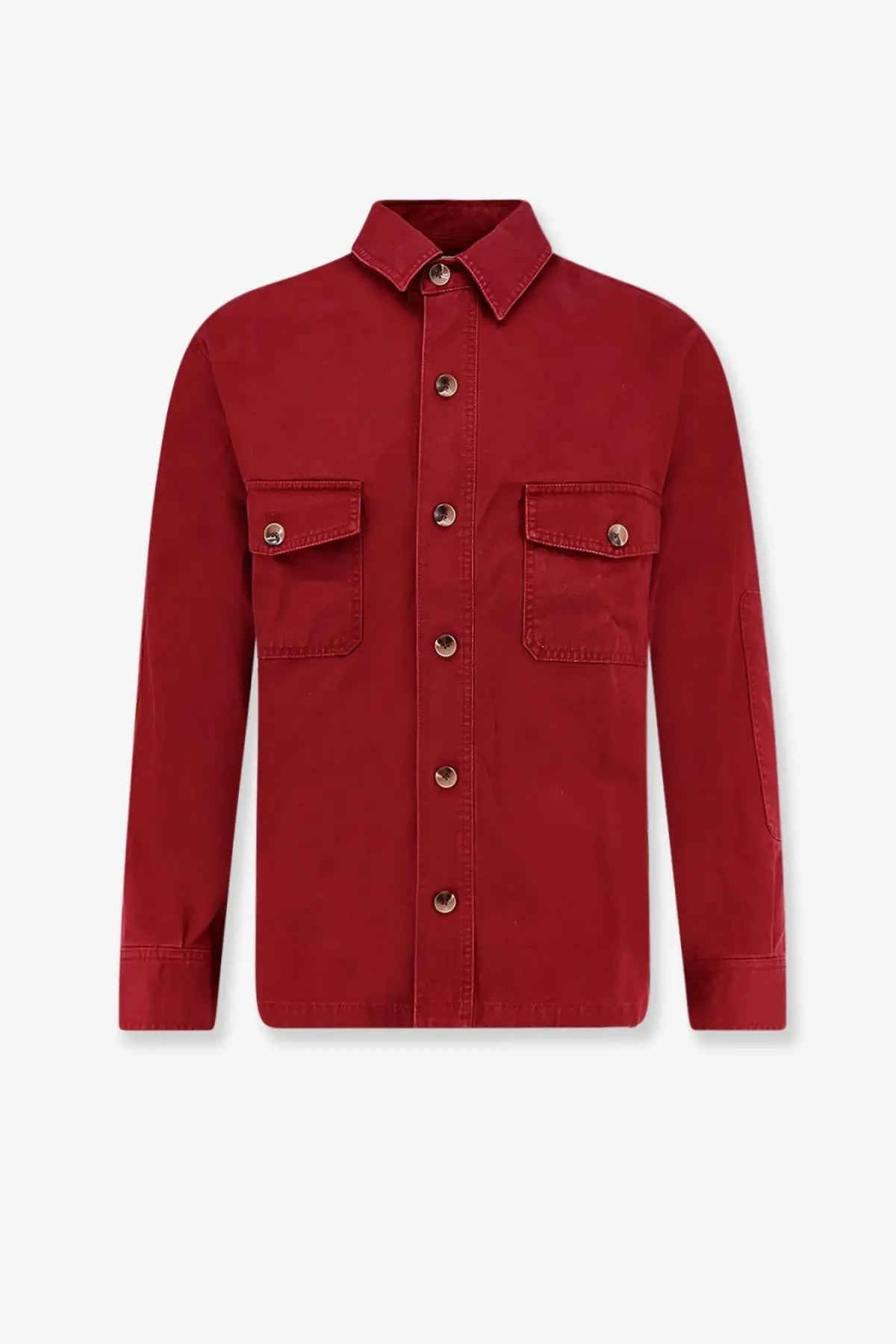 Tonywack men’s oversize cotton shirt in rich crimson with long sleeves and snap-secured chest pockets