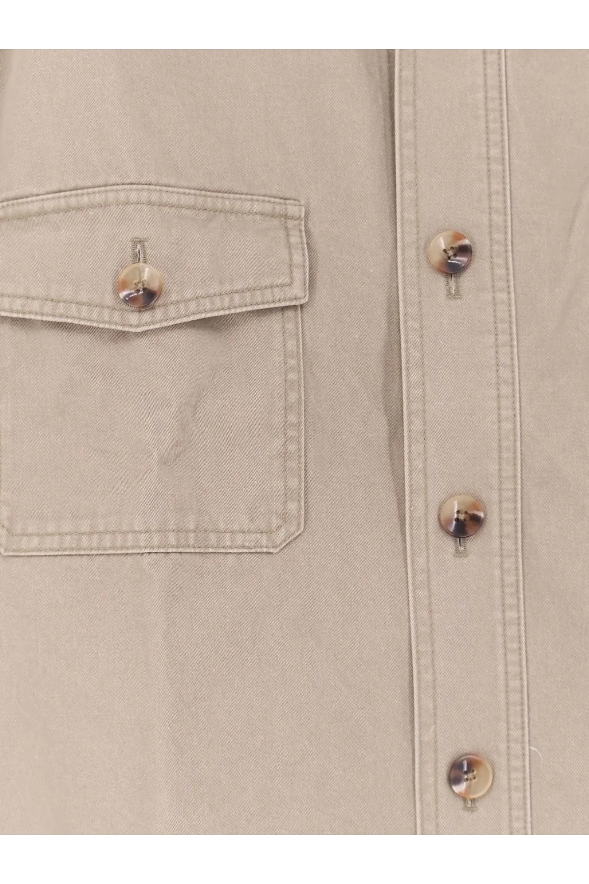 Beige cotton oversized button-up shirt by tonywack with silver-toned buttons and a flap pocket