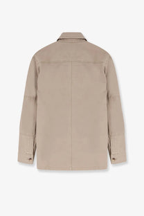 Tonywack men’s oversized cotton beige utility jacket with reinforced seams and buttoned cuffs