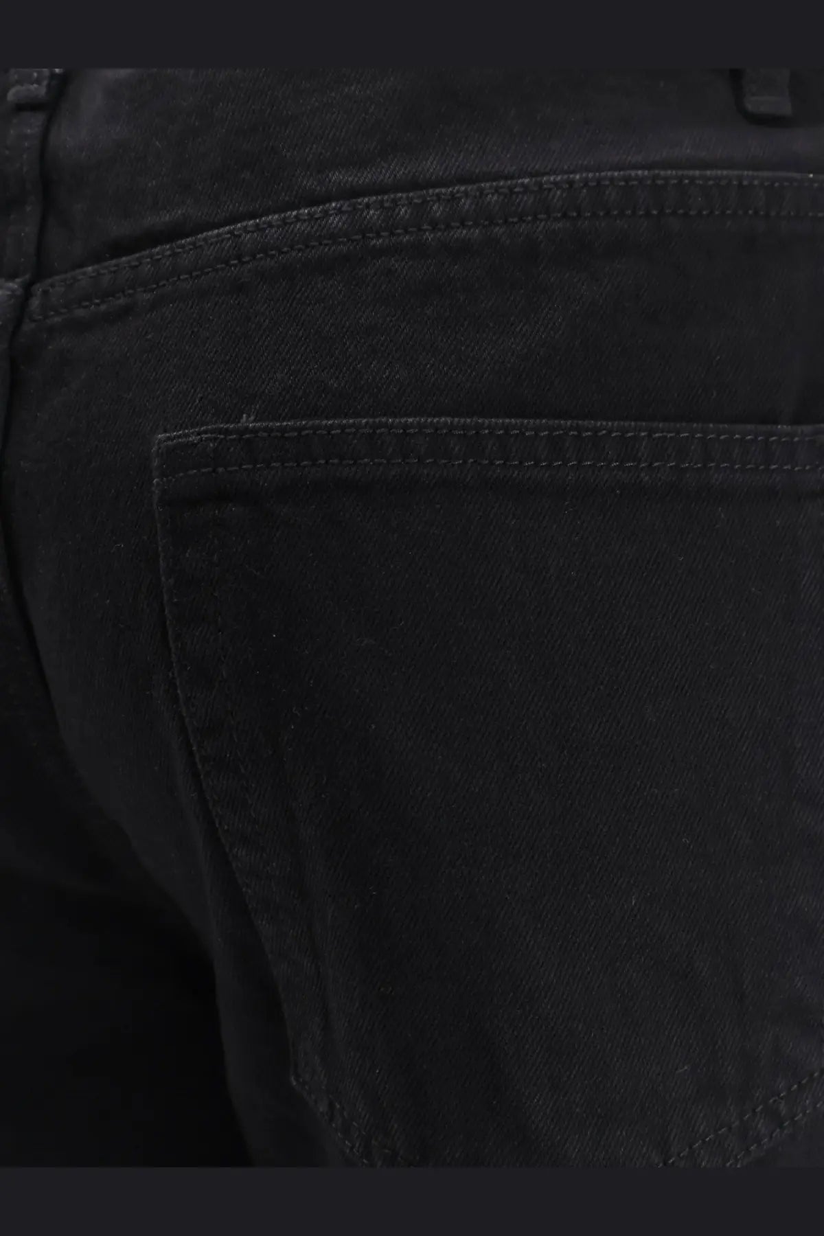 Back view of tonywack men’s straight fit black denim trousers with classic pocket design and subtle stitching details