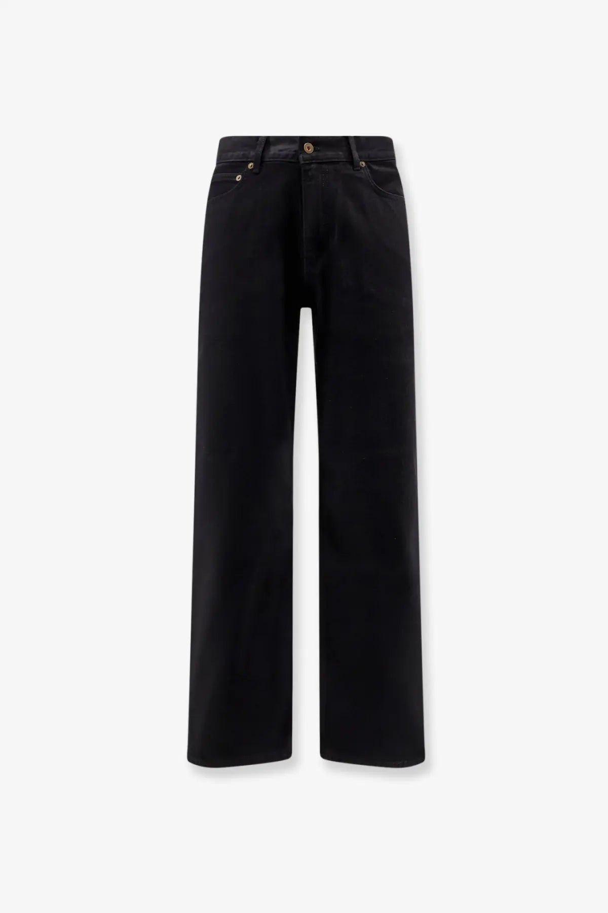 Tonywack men’s straight fit black denim trousers with wide-leg cut and classic five-pocket design