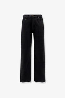 Tonywack men’s straight fit black denim trousers with wide-leg cut and classic five-pocket design