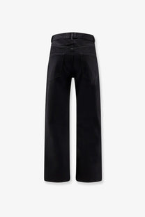 Tonywack men’s straight fit black denim trousers showing the back with wide-leg silhouette and classic pockets
