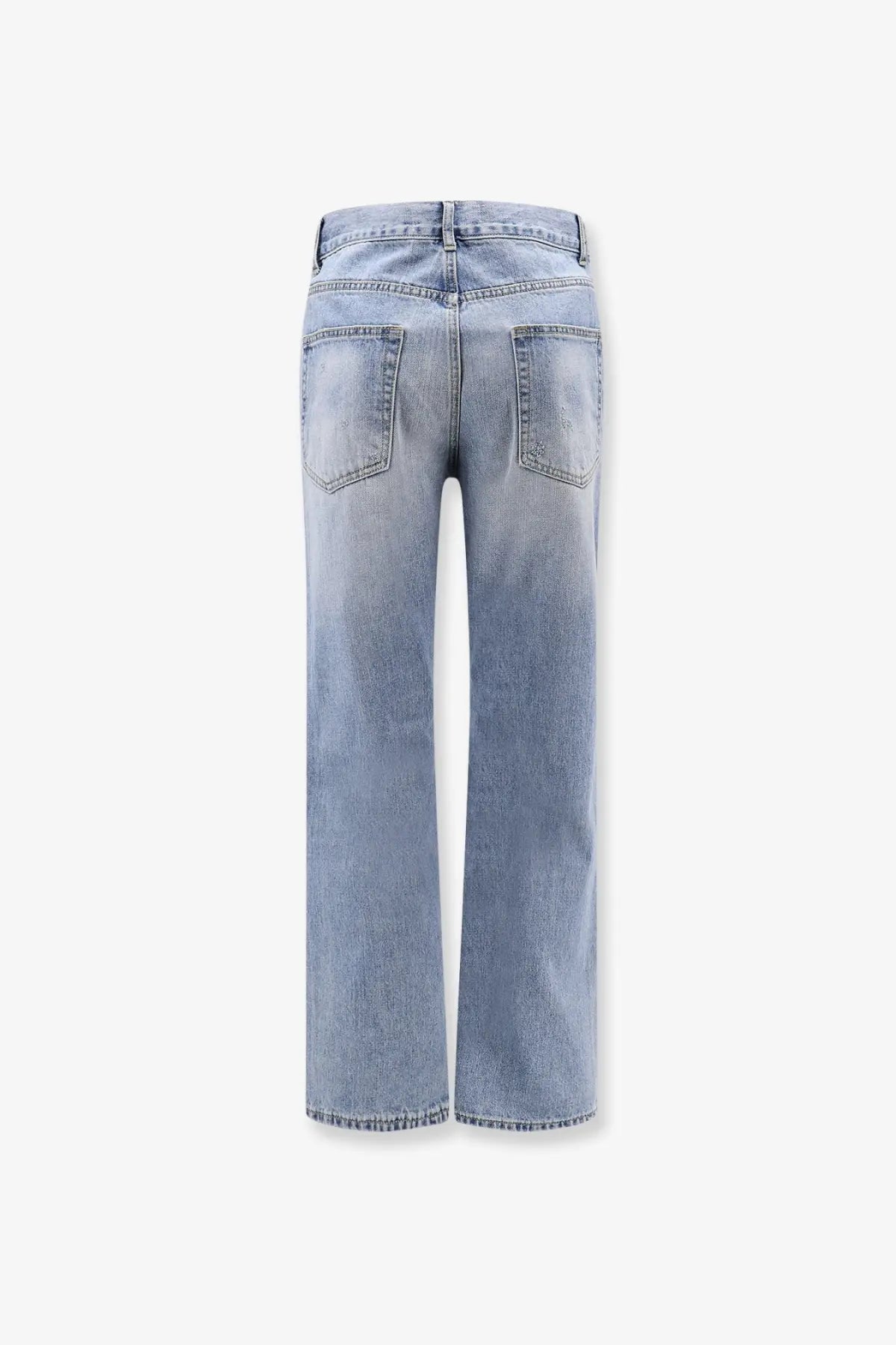 Light-wash tonywack men’s straight fit cotton jeans showing classic back pockets from the back side