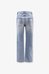 Light-wash tonywack men’s straight fit cotton jeans showing classic back pockets from the back side
