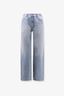 Tonywack men’s straight fit blue cotton jeans with light-wash wide-leg cut and classic five-pocket design