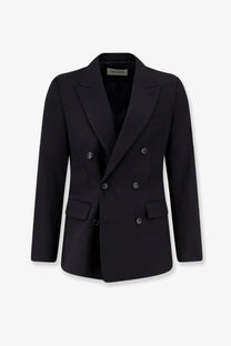 Tonywack men’s tailored black wool blend double-breasted blazer with silver-toned buttons and structured fit