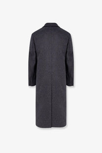 Tonywack men’s tailored dark gray wool and cashmere overcoat with subtle texture and classic notched collar