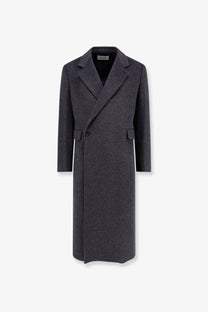 Tonywack men’s tailored dark gray wool and cashmere overcoat with textured fabric and double-breasted design
