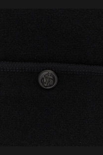 Black circular button with raised anchor design on tonywack men’s tweed blazer black fabric