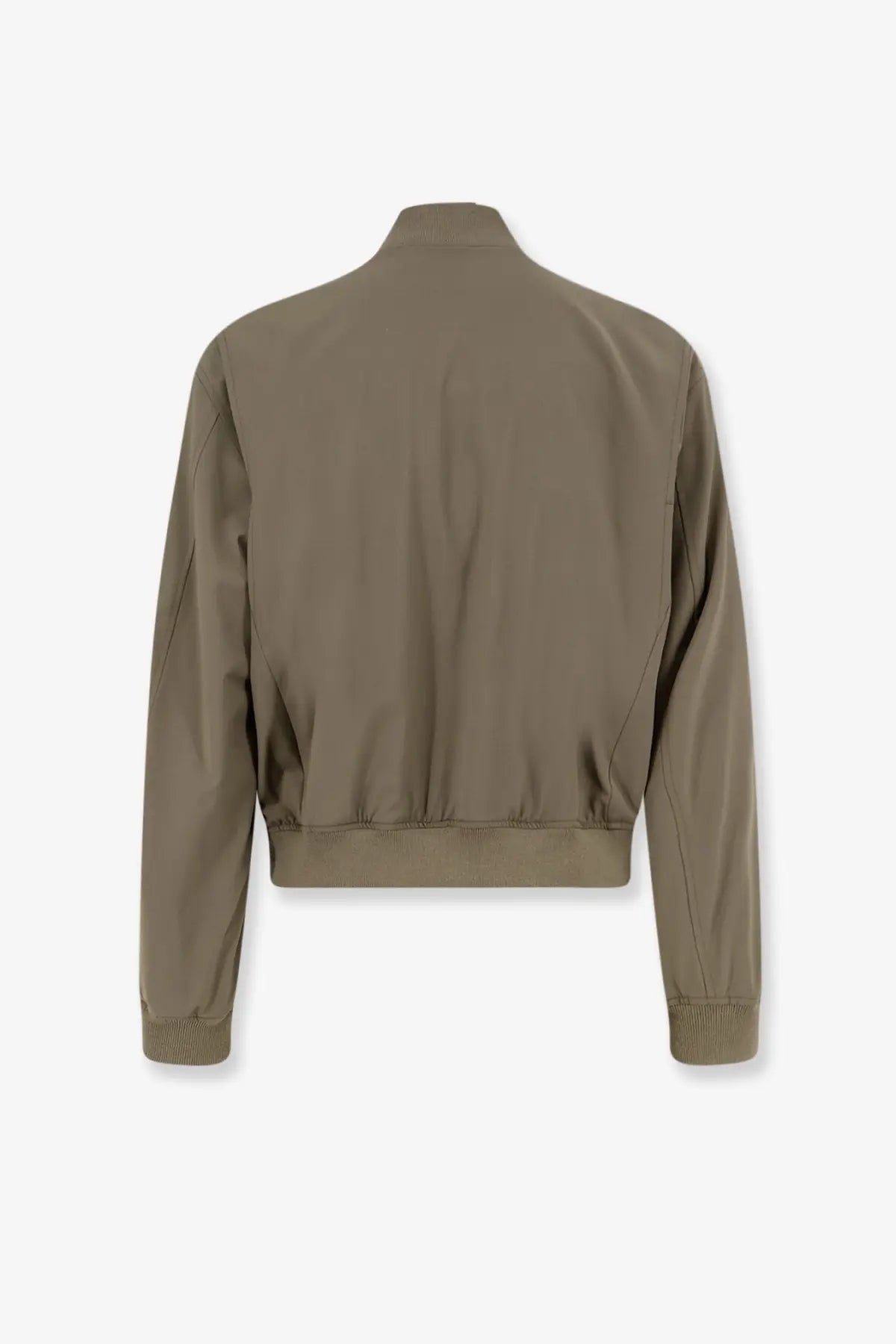 Olive green tonywack men’s wool blend bomber jacket with sleek minimalist design and ribbed cuffs