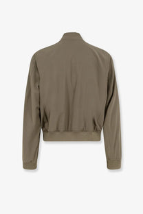 Olive green tonywack men’s wool blend bomber jacket with sleek minimalist design and ribbed cuffs