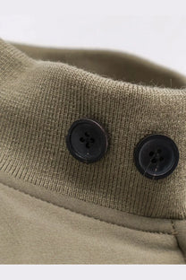 Tonywack men’s wool blend jacket green featuring an olive green knit turtleneck with two black four-hole buttons