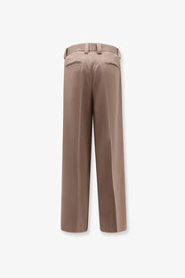 Tonywack men’s beige wool blend wide-leg trousers with tailored fit and matching belt for a polished look
