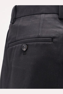 Tonywack men’s black wool blend trousers with textured fabric tailored fit and subtle button detail on front pocket