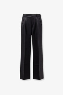 Tonywack men’s black wool blend wide-leg trousers with tailored design and subtle pleats at the waistband