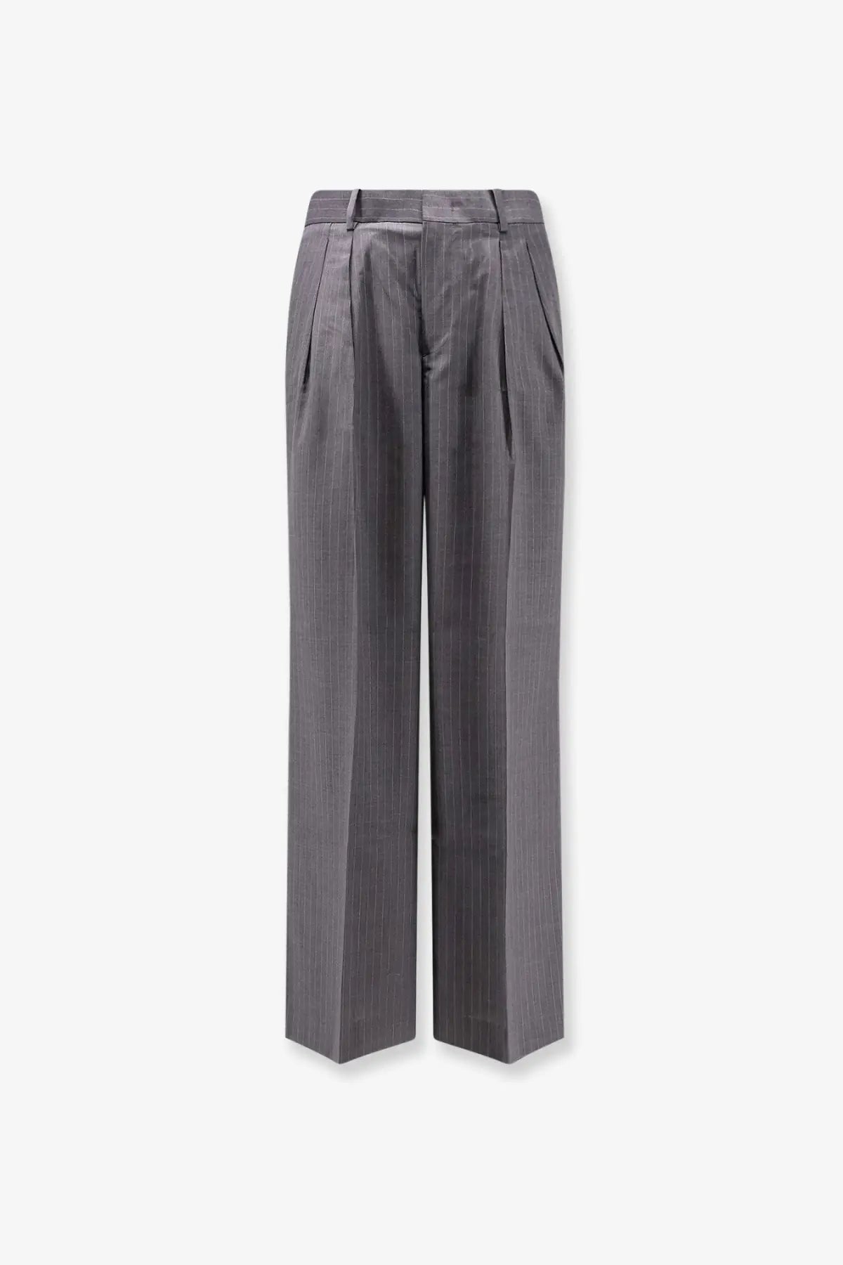 Tonywack men’s wool blend trousers grey with gray pinstripe wide-leg design tailored waistband and subtle pleats