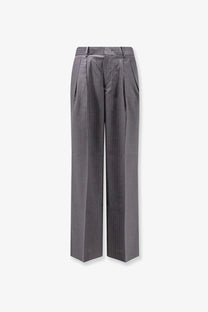 Tonywack men’s wool blend trousers grey with gray pinstripe wide-leg design tailored waistband and subtle pleats