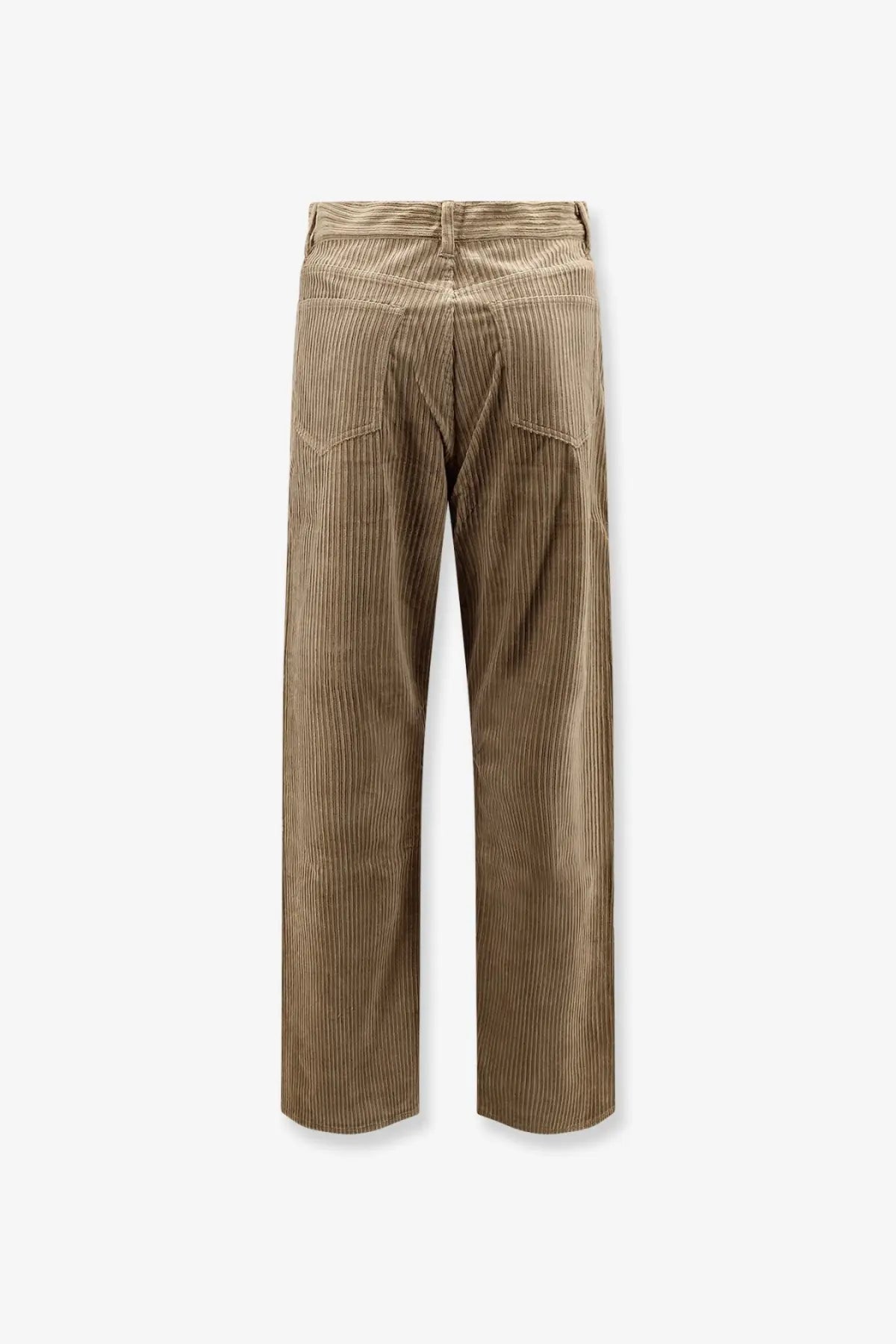 Tonywack unisex beige corduroy trousers with tan straight-leg cut and subtle vertical ribbing
