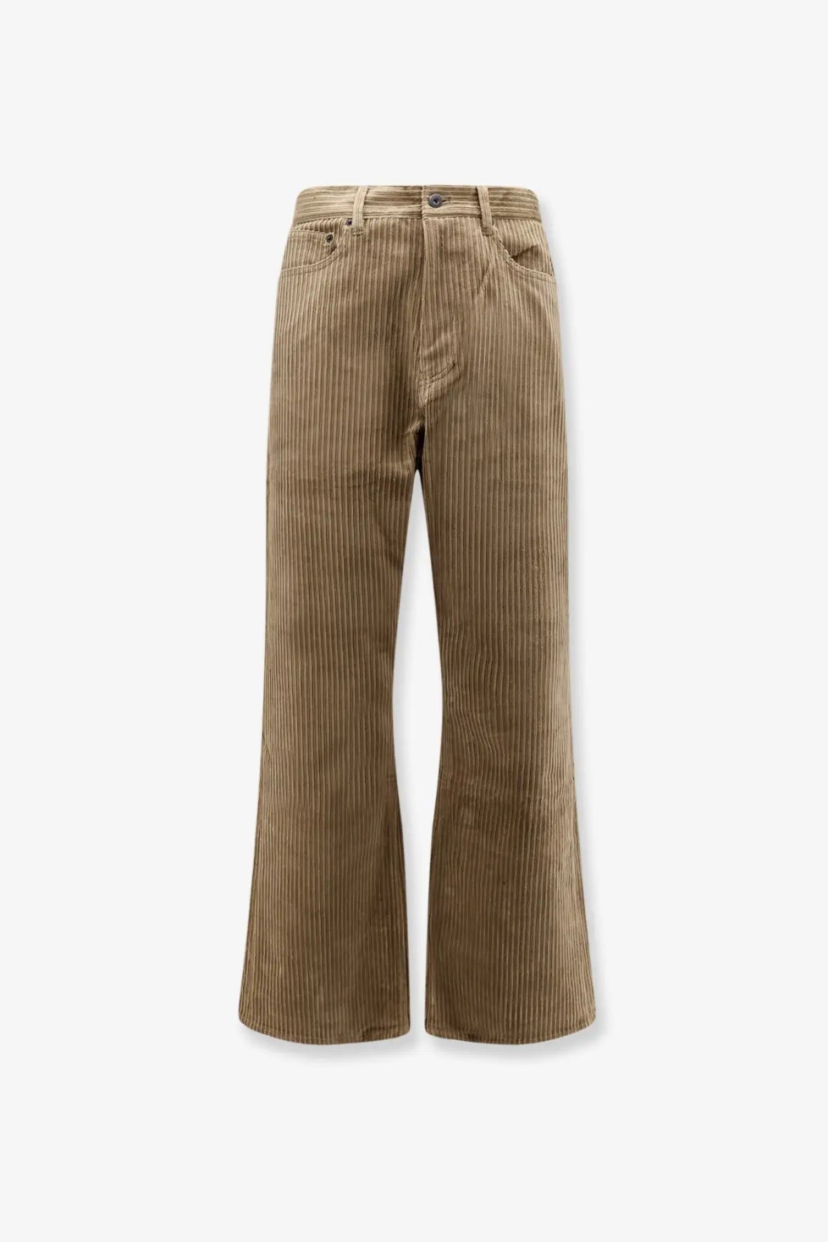 Tan corduroy wide-leg trousers with classic five-pocket design and button closure from tonywack unisex collection