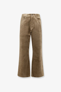 Tan corduroy wide-leg trousers with classic five-pocket design and button closure from tonywack unisex collection