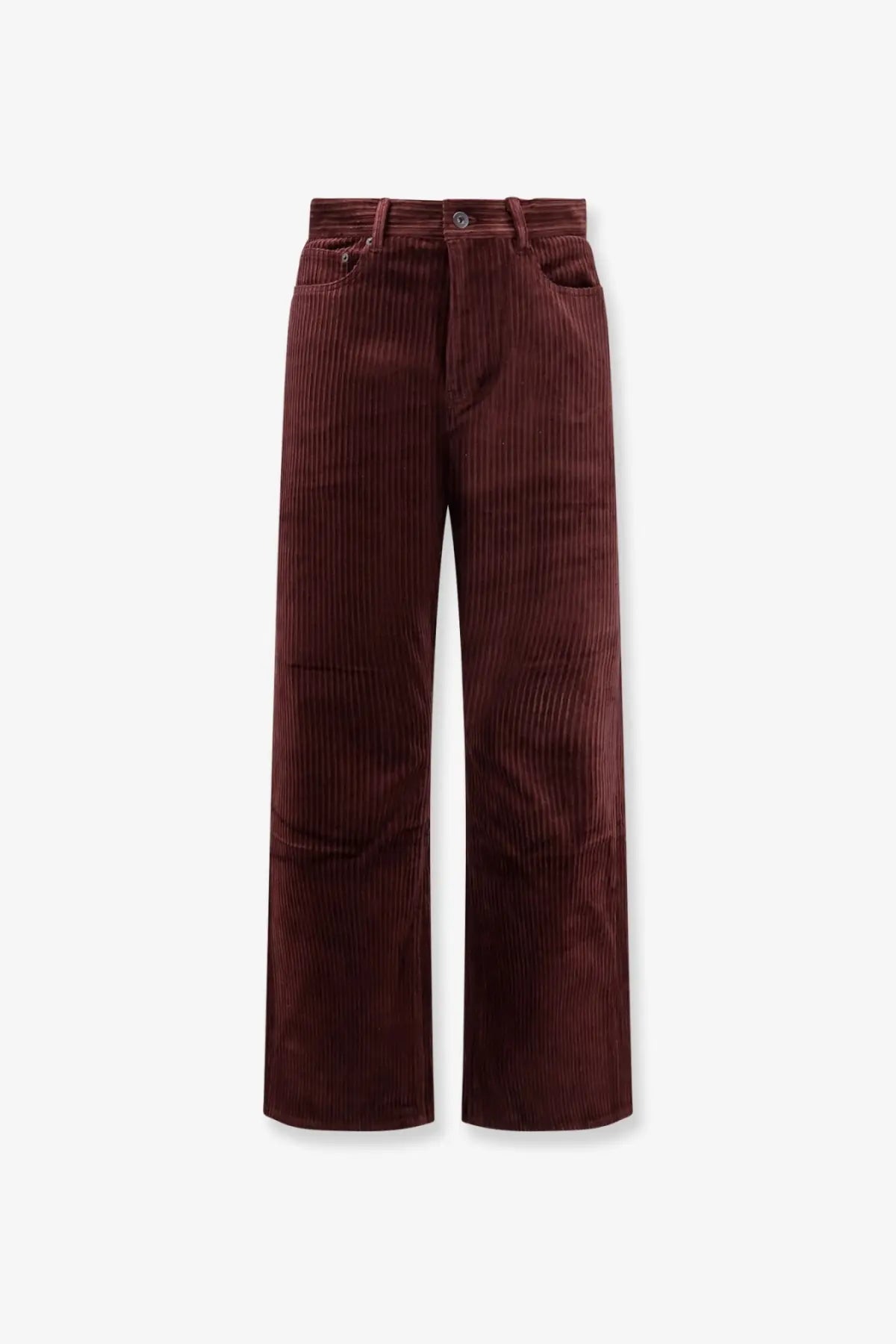 Tonywack unisex burgundy corduroy wide-leg trousers with classic five-pocket design and button closure