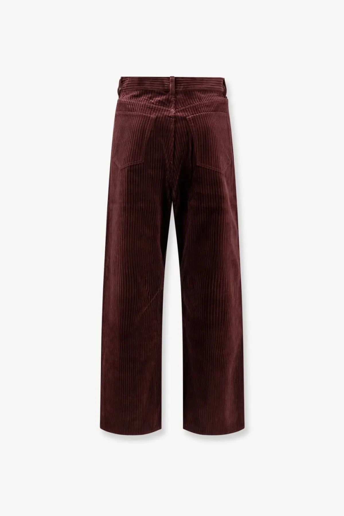 Burgundy corduroy wide-leg high waist trousers with back pockets from Tonywack unisex corduroy trousers red shown from back