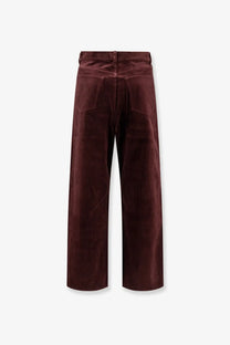 Burgundy corduroy wide-leg high waist trousers with back pockets from Tonywack unisex corduroy trousers red shown from back