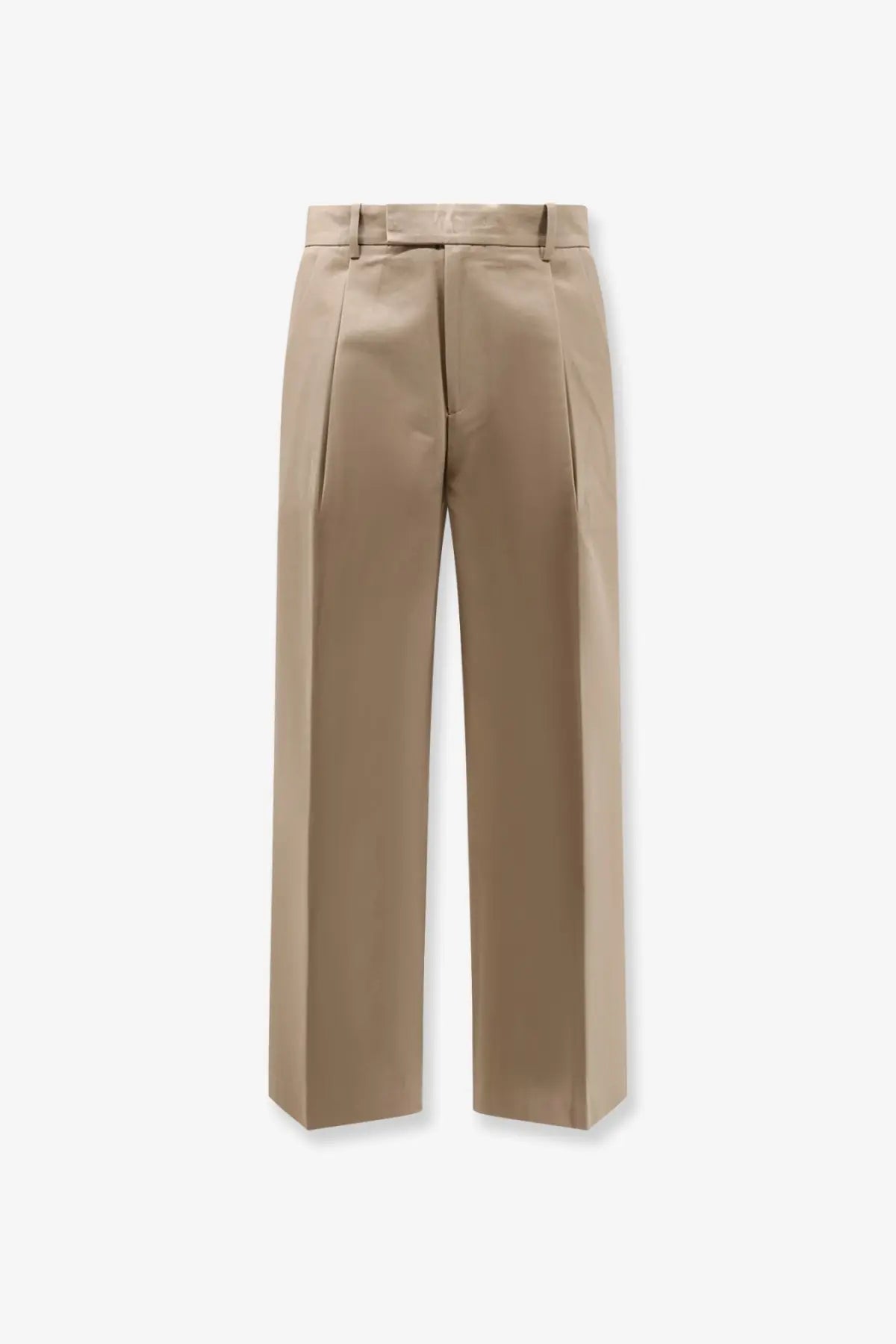 Beige pleated wide-leg cotton trousers with structured waistband and straight-cut legs by tonywack unisex