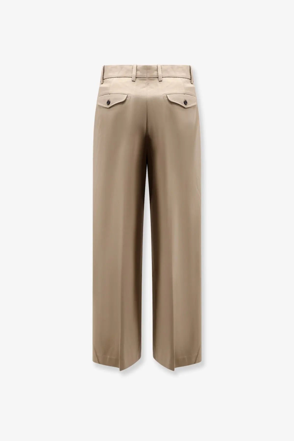 Beige cotton wide-leg trousers with sleek tailored fit and two flap pockets at the back by tonywack unisex