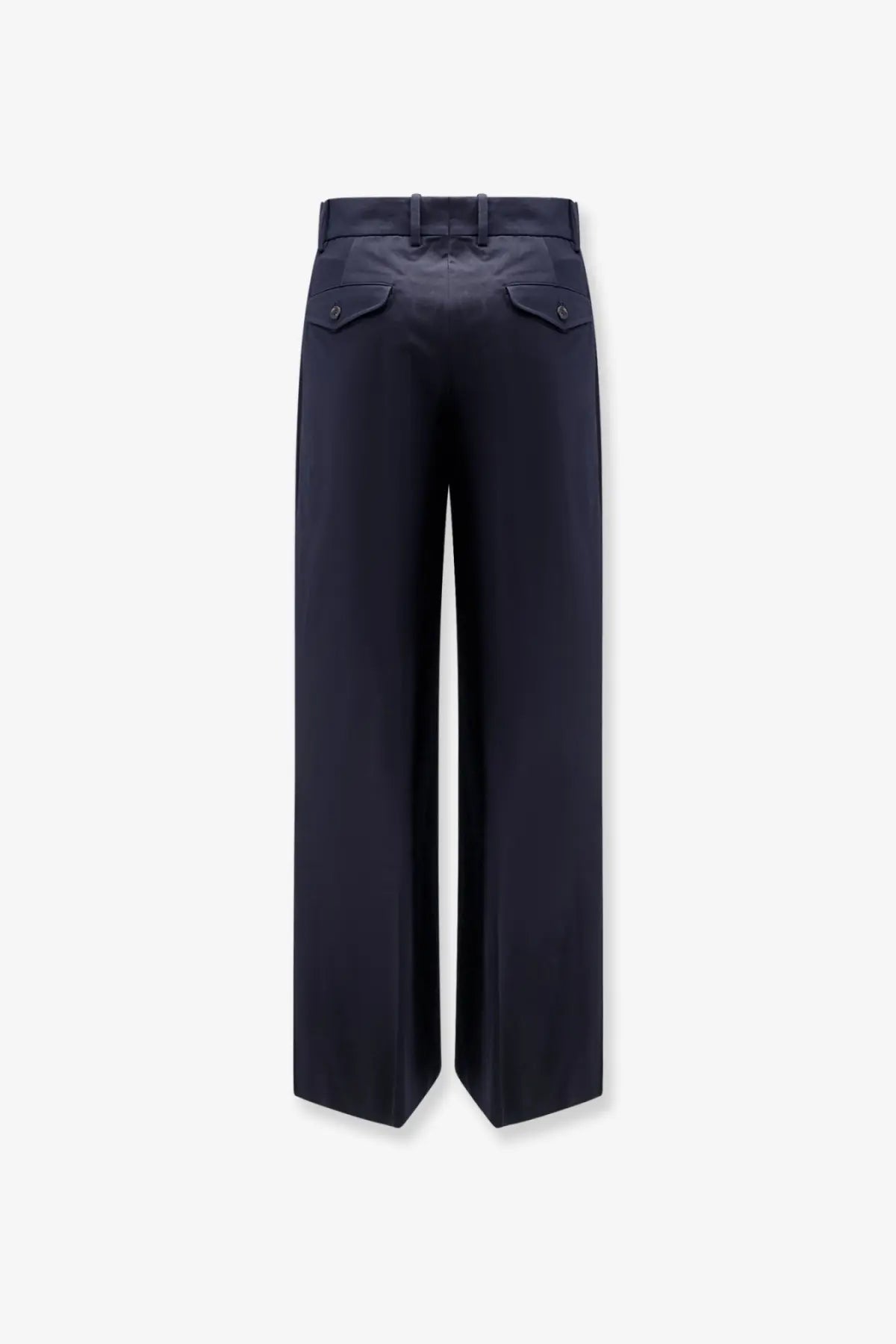 Navy blue cotton tonywack unisex trousers with a tailored fit and subtle front pockets in wide-leg style
