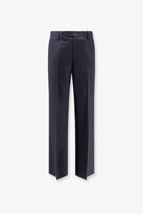 Tonywack unisex wool blend pinstriped trousers in dark gray with tailored straight-leg cut and subtle front pleats