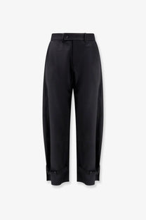 Tonywack unisex black wool blend trousers with high waist, straight-leg cut, and adjustable ankle cuffs