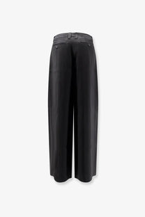 Tonywack women’s airy rayon black trousers with wide-leg tailored fit and subtle pleats at the waistband