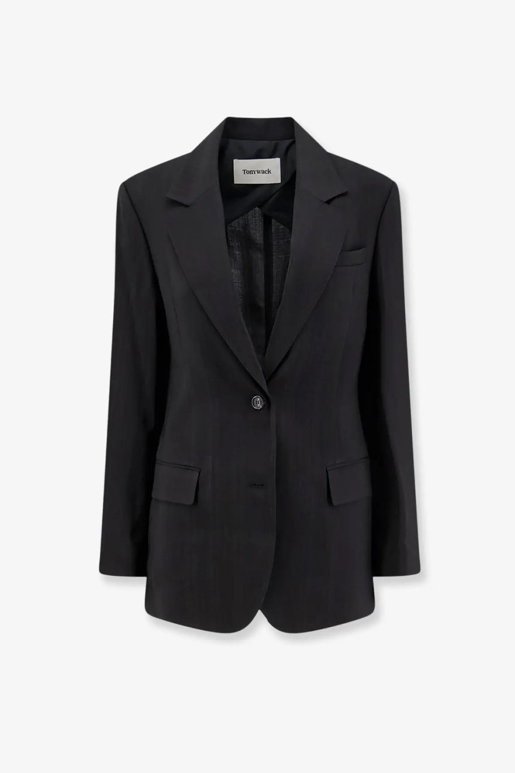 Tonywack women’s airy tailored black rayon blazer with single button and structured lapels