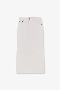 Tonywack women’s white cotton skirt with minimalist design black button accents and straight cut style