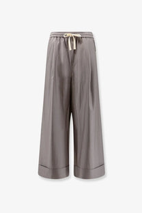 Tonywack women’s gray polyester and wool blend pinstripe wide-leg trousers with drawstring waist and rolled cuffs