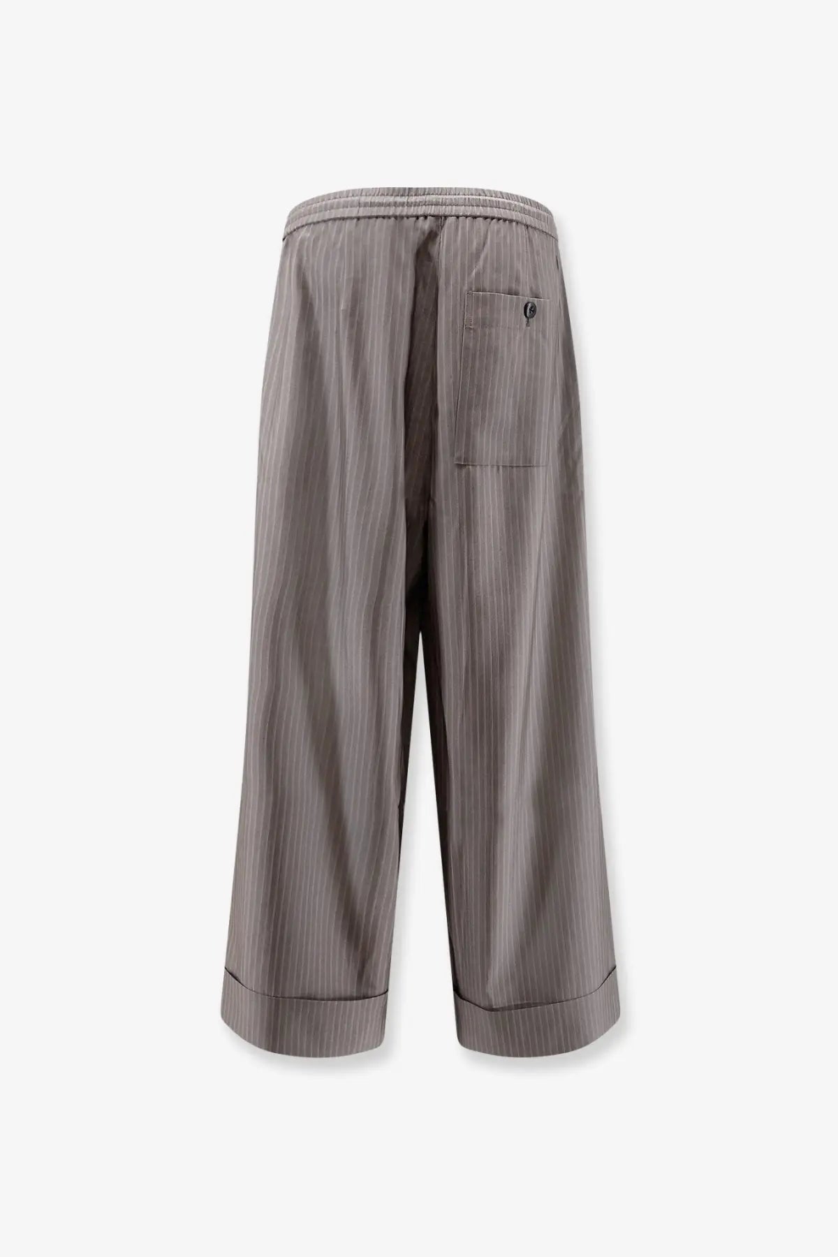 Tonywack women’s grey polyester and wool blend trousers with gray pinstripe wide-leg relaxed fit and elastic waistband