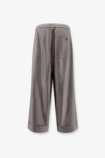 Tonywack women’s grey polyester and wool blend trousers with gray pinstripe wide-leg relaxed fit and elastic waistband