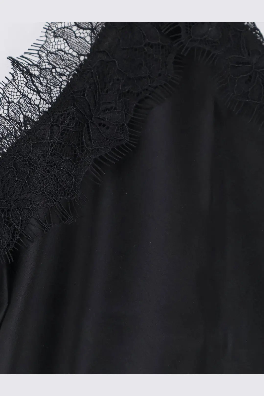 Tonywack women’s satin top black with black lace trim and delicate floral patterns on smooth flowing fabric