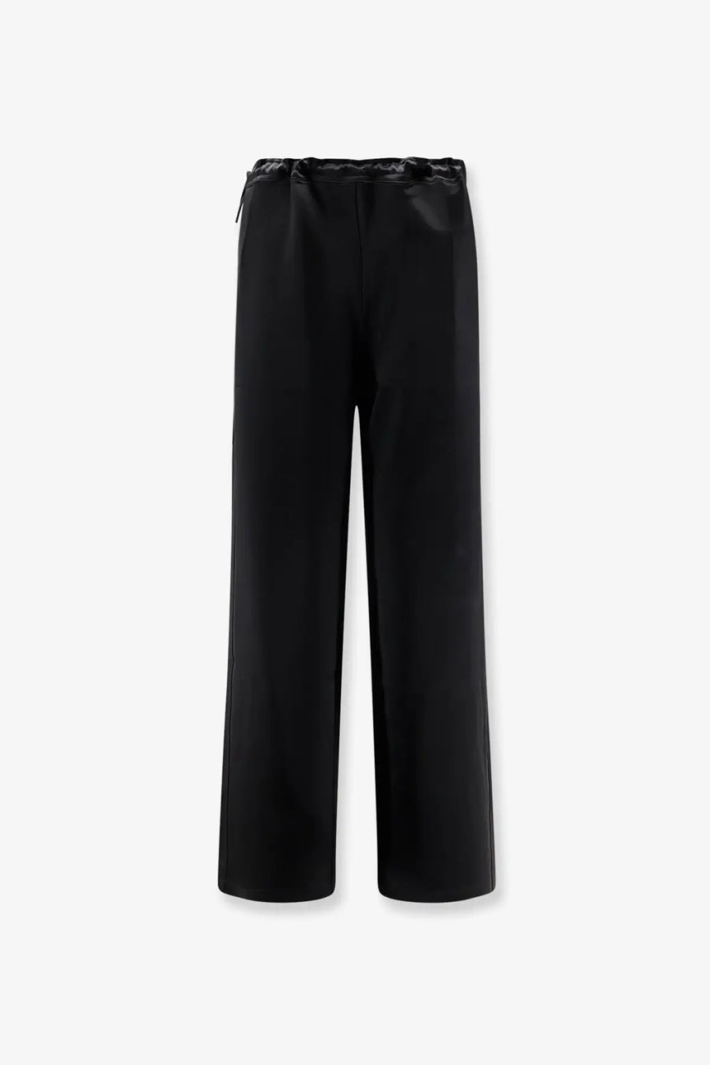 Tonywack women’s black satin wide-leg trousers with a drawstring waistband for comfortable stylish wear