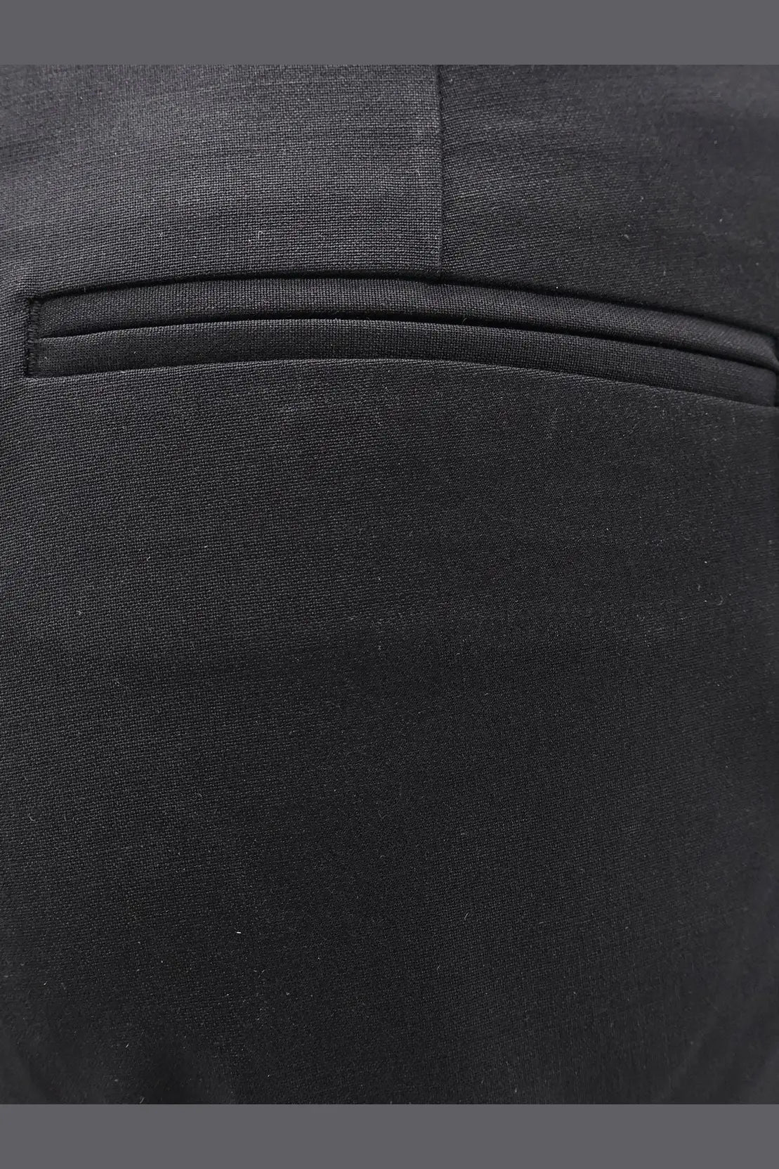 Tonywack women’s wool blend capri trousers black showing black textured fabric with subtle woven pattern and stitched pocket detail